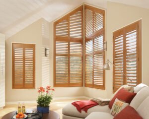 wood shutters, custom shutters, plantations shutters, angle shutters, blinds