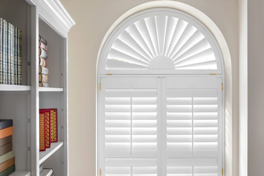 arched shutters, plantation shutters, wood shutters, composite shutters, specialty shaped shutters, fanned shutter
