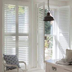white blinds, custom shutters,