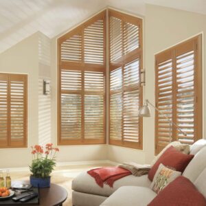wood shutters, custom shutters, custom blinds, wood blinds, specialty shape shutters